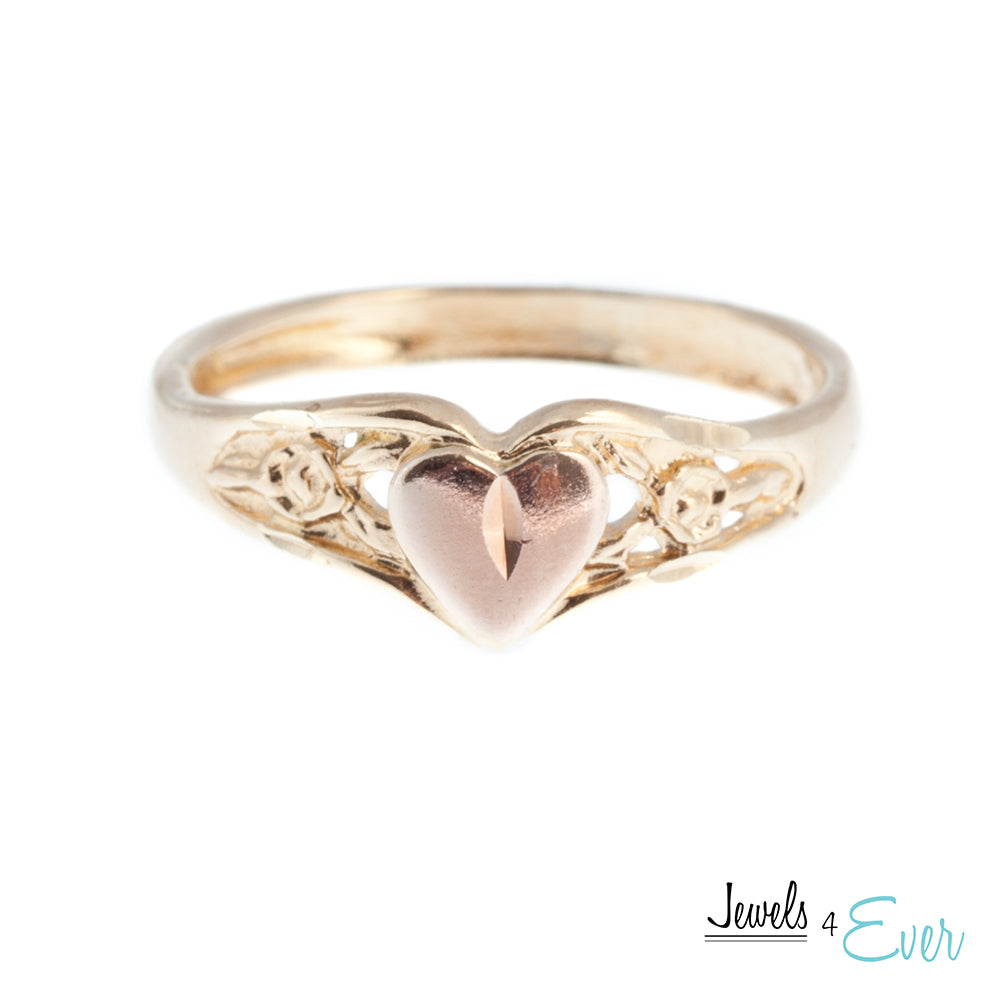 Sterling Silver Vintage Vermeil Rose Gold Heart Ring with 22kt Yellow Gold plating