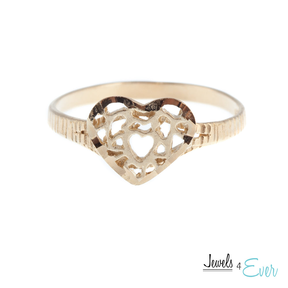 Sterling Silver Vintage Vermeil Heart Ring with 22kt Yellow Gold plating