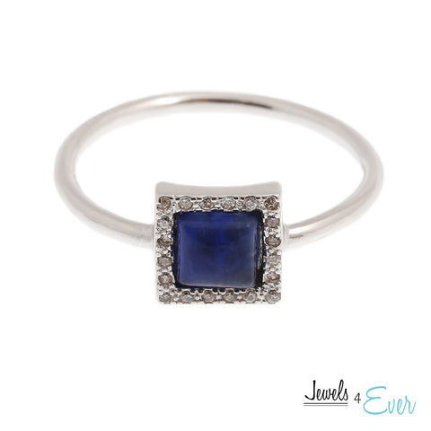 Sterling Silver Ring set with Sodalite and Cubic zirconia