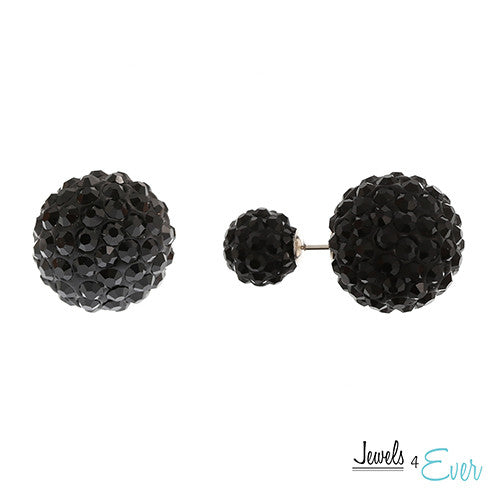 Sterling Silver Midnight Black Preciosa Crystal Double Ball Earrings