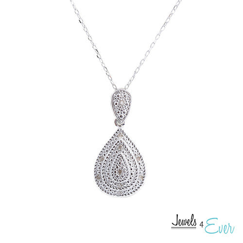 Sterling Silver Diamond Puffy Teardrop Pendant