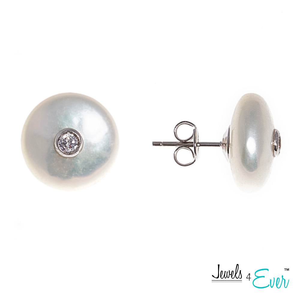 Jewels 4 Ever's CZ Genuine Freshwater Pearls 925 Sterling Silver Earrings