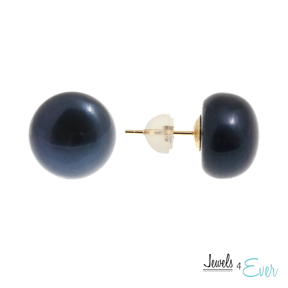 14kt Gold Peacock Black Freshwater Pearl Earrings