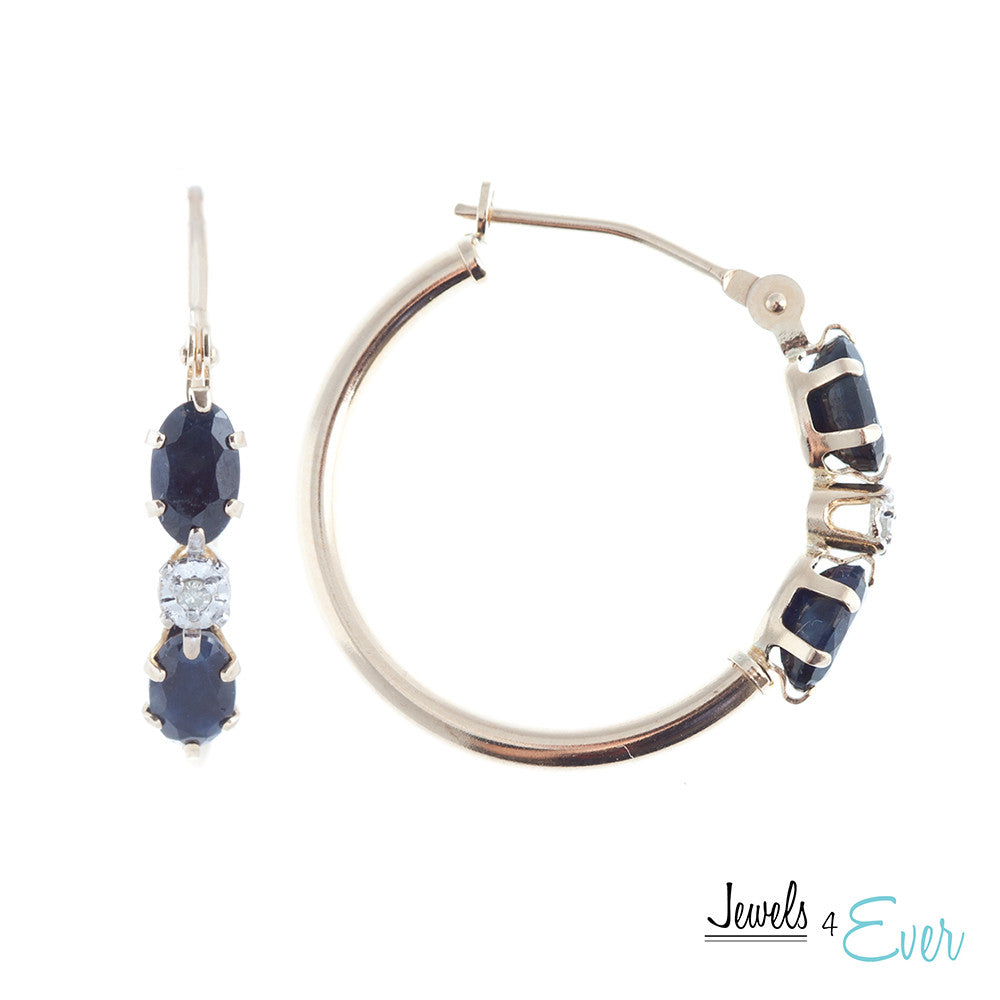 9kt Yellow Gold Sapphire and Diamond Hoop Earrings