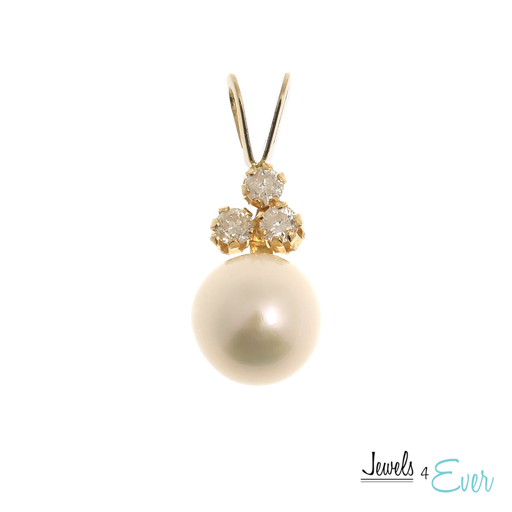 14K Yellow Gold Freshwater Pearl and Diamond Pendant