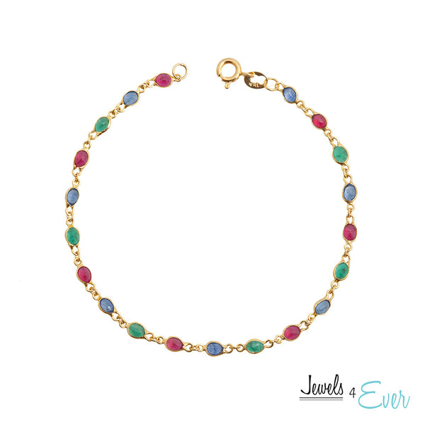 18kt Yellow Gold Ruby Sapphire and Emerald Bracelet