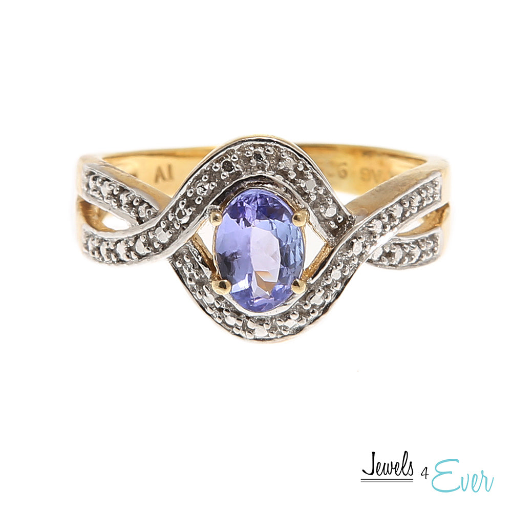 Sterling Silver Gold plated Ring set with 7 x 5 mm genuine Tanzanite