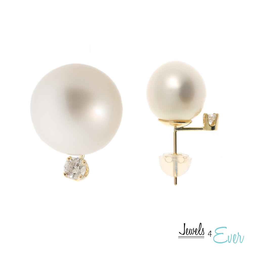 14kt Gold South Sea Pearl and Diamond Earrings