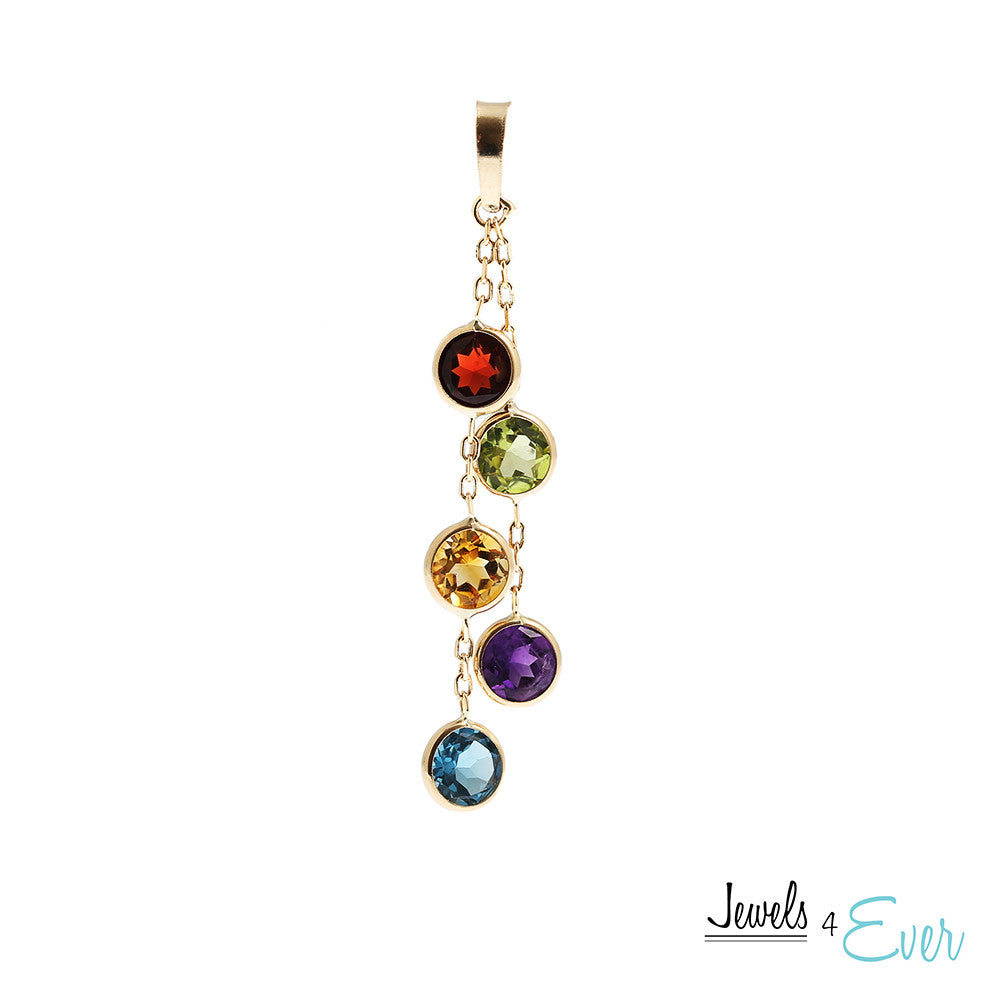 14K Yellow Gold Pendant set with 5 mm genuine Gemstones