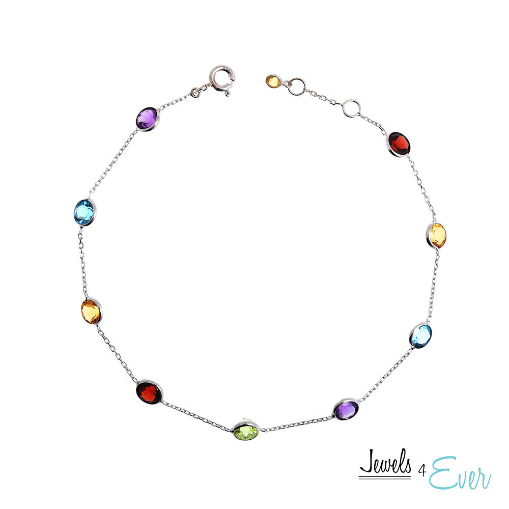 14kt White Gold Bracelet set with 5 mm genuine Gemstones