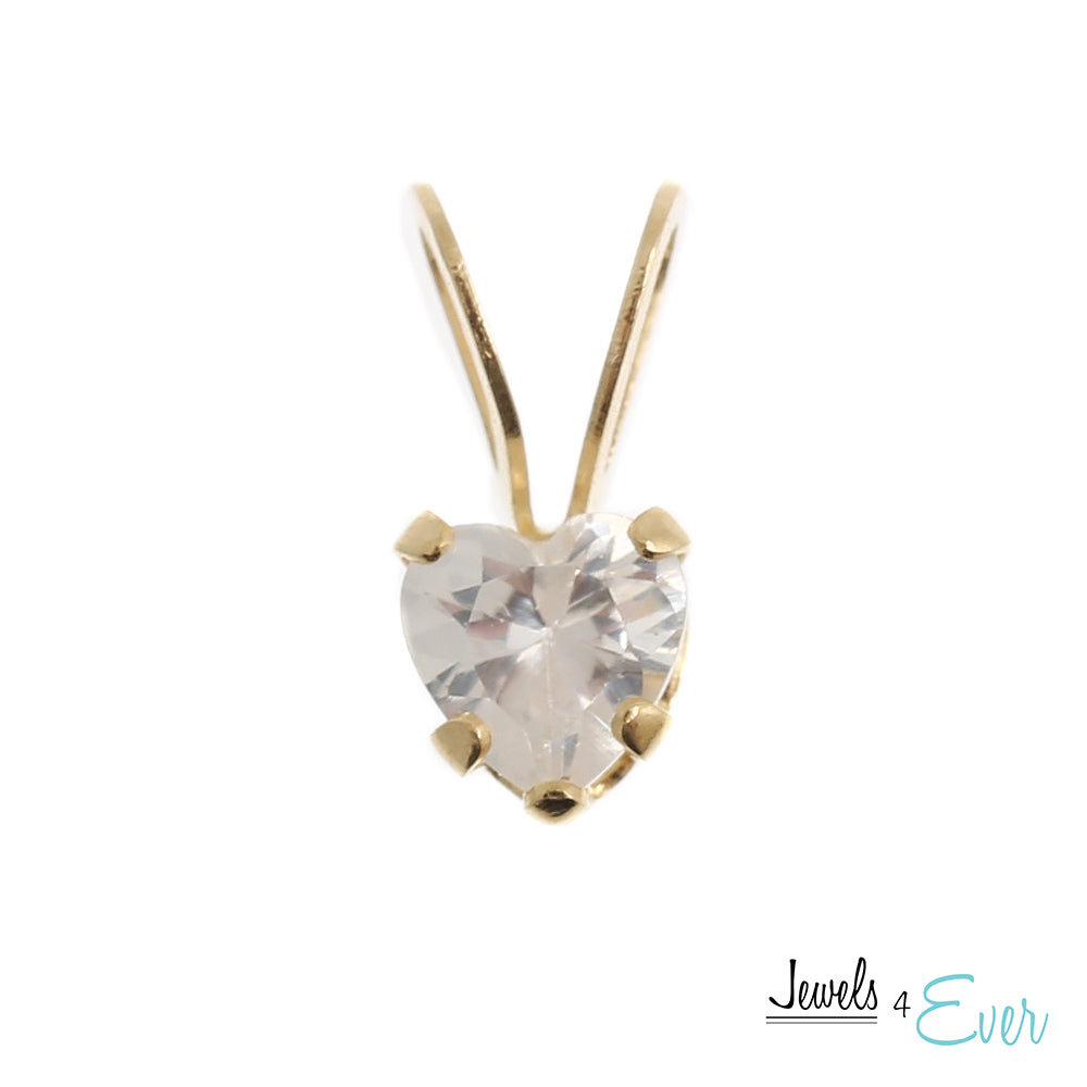 14K Yellow Gold Heart Pendant set with 4 mm genuine Cubic zirconia