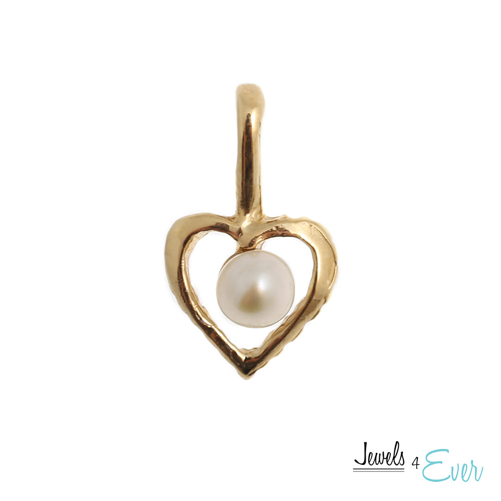 14kt Yellow Gold Heart Pendant set with 2.5 mm genuine Freshwater Pearl