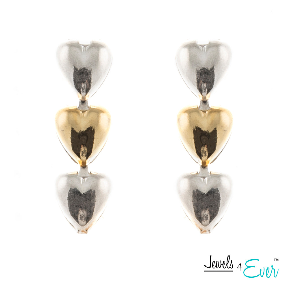 Jewels 4 Ever's Three Hearted Gold Plated 925 Sterling Silver Jewelry Earrings
