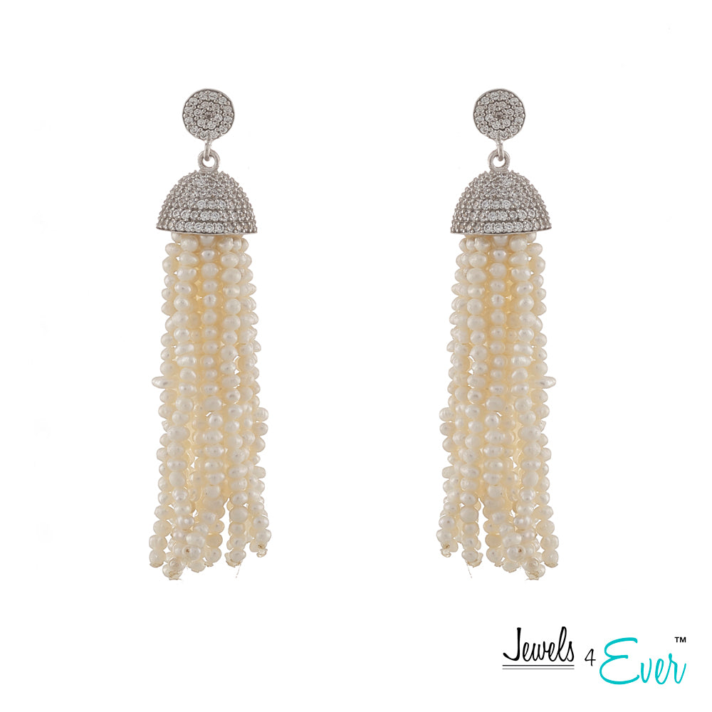 Jewels 4 Ever's Genuine Fresh Water Pearl Tassel Sterling Silver Earrings