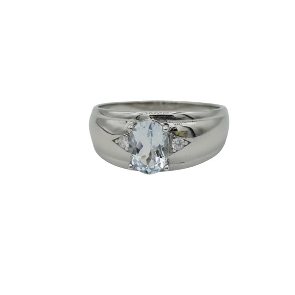 Men's Sterling Silver Ring with Genuine 8x6mm Gemstone