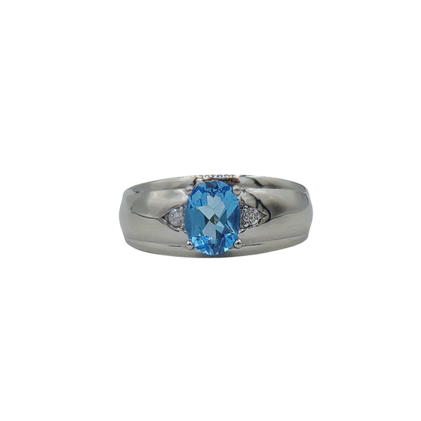 Men's Sterling Silver Ring with Genuine 8x6mm Gemstone