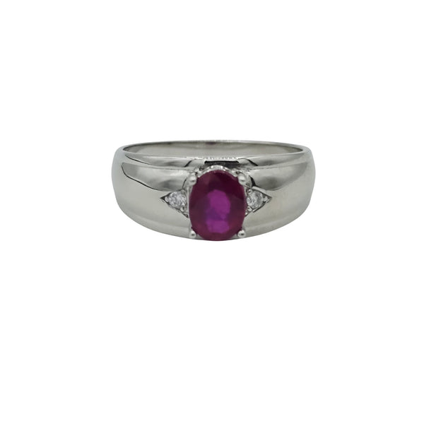 Men's Sterling Silver Ring with Genuine 8x6mm Gemstone