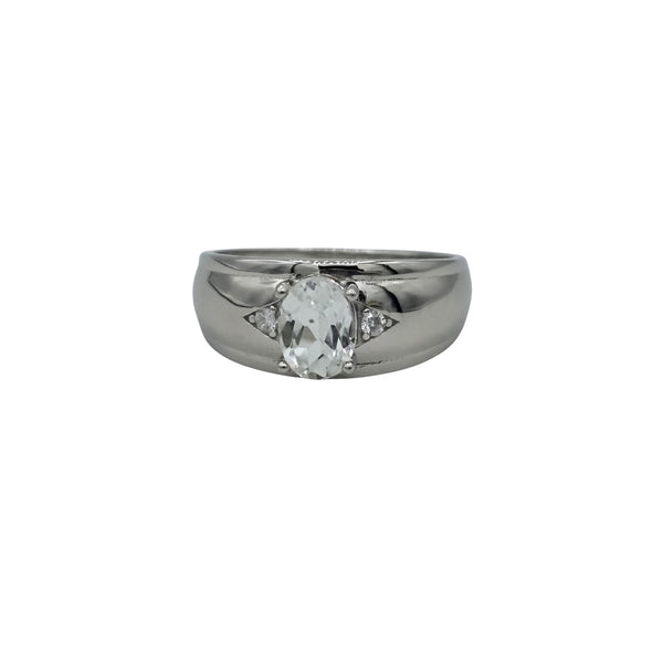 Men's Sterling Silver Ring with Genuine 8x6mm Gemstone
