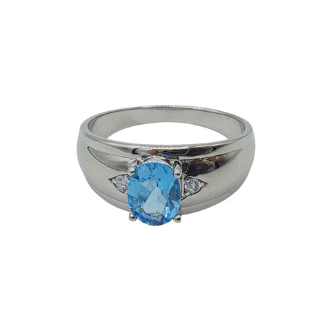 Men's Sterling Silver Ring with Genuine 8x6mm Gemstone