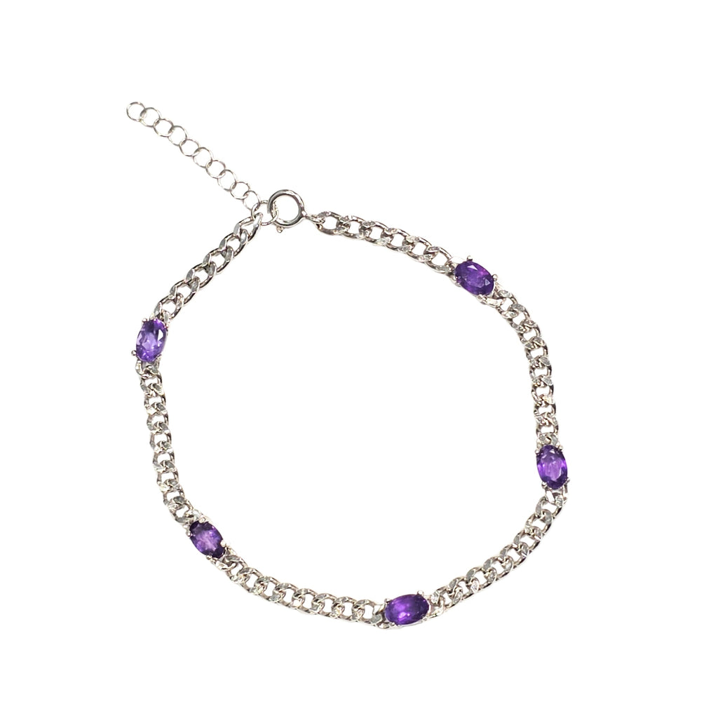 Sterling Silver Bracelet Set With Genuine Gemstone