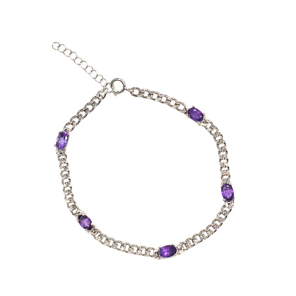 Sterling Silver Bracelet Set With Genuine Gemstone