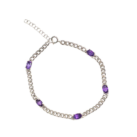 Sterling Silver Bracelet Set With Genuine Gemstone