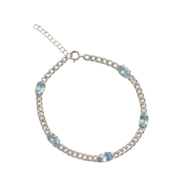 Sterling Silver Bracelet Set With Genuine Gemstone