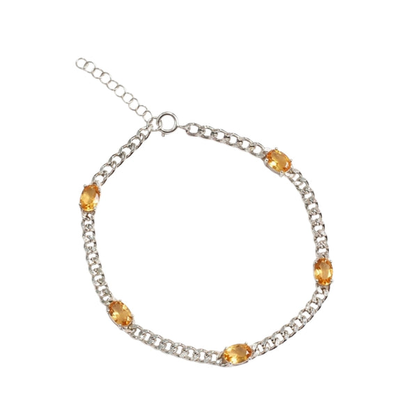 Sterling Silver Bracelet Set With Genuine Gemstone