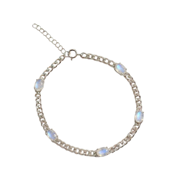 Sterling Silver Bracelet Set With Genuine Gemstone