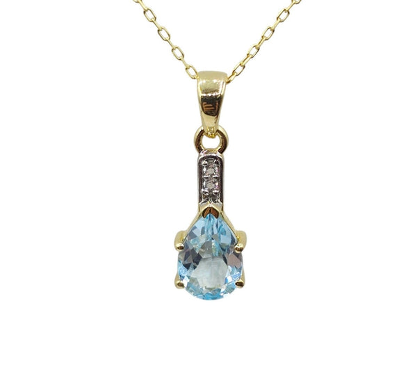Sterling Silver Blue Topaz 10x7mm Pendant with Chain