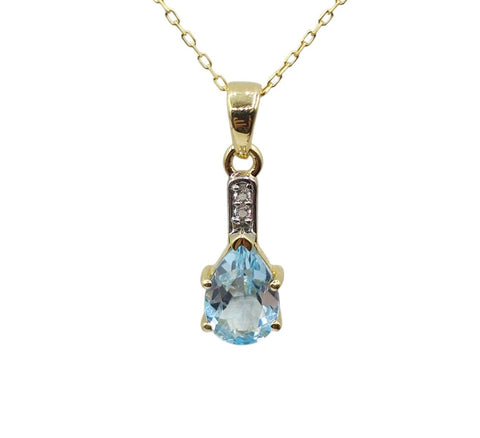 Sterling Silver Blue Topaz 10x7mm Pendant with Chain