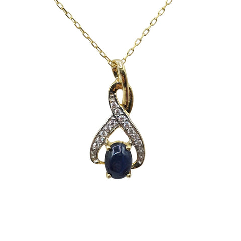Sterling Silver Blue Sapphire 7x5mm Pendant with Chain