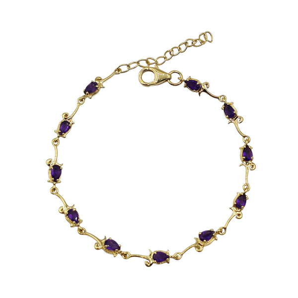 Sterling Silver Bracelet Set With 5x3mm Amethyst