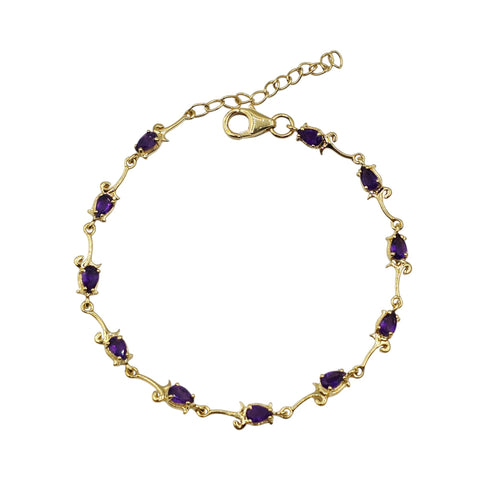 Sterling Silver Bracelet Set With 5x3mm Amethyst