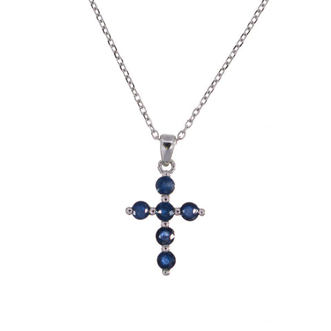 Sterling Silver Cross Gemstones Pendant and Chain