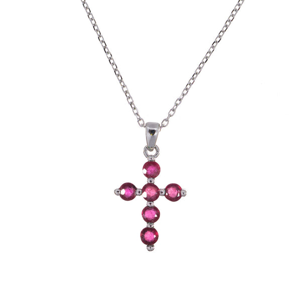 Sterling Silver Cross Gemstones Pendant and Chain