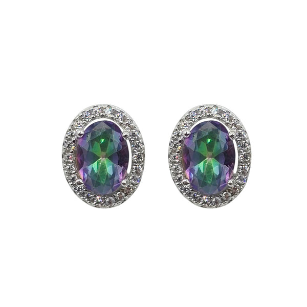 Sterling Silver Earrings and Necklace Set with Genuine Gemstone 7x5mm