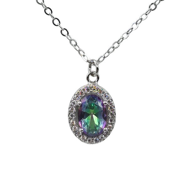 Sterling Silver Earrings and Necklace Set with Genuine Gemstone 7x5mm