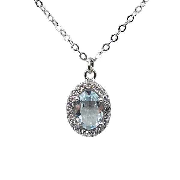 Sterling Silver Earrings and Necklace Set with Genuine Gemstone 7x5mm
