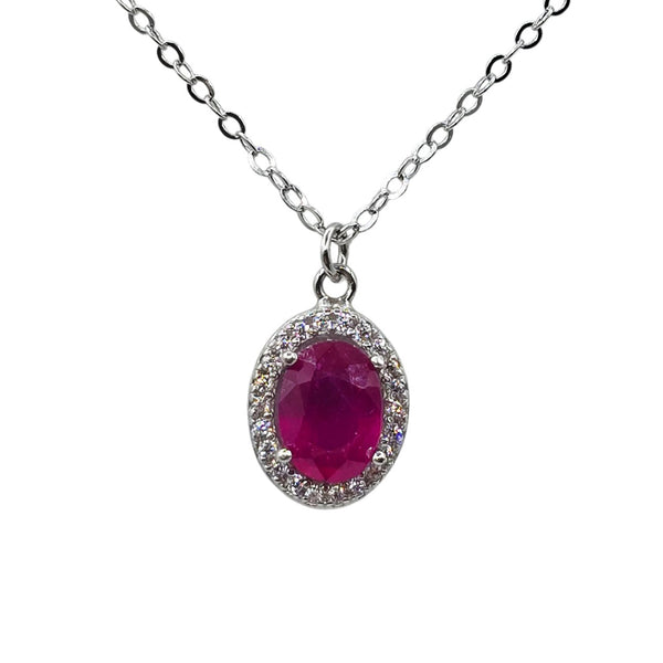Sterling Silver Earrings and Necklace Set with Genuine Gemstone 7x5mm