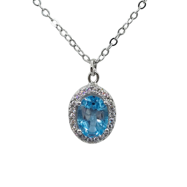 Sterling Silver Earrings and Necklace Set with Genuine Gemstone 7x5mm