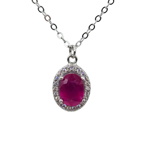 Sterling Silver Earrings and Necklace Set with Genuine Gemstone 7x5mm