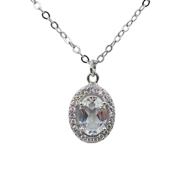 Sterling Silver Earrings and Necklace Set with Genuine Gemstone 7x5mm