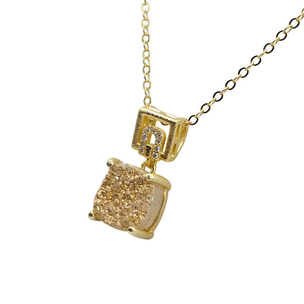 Sterling Silver Earrings and Necklace Set with Druzy Stone