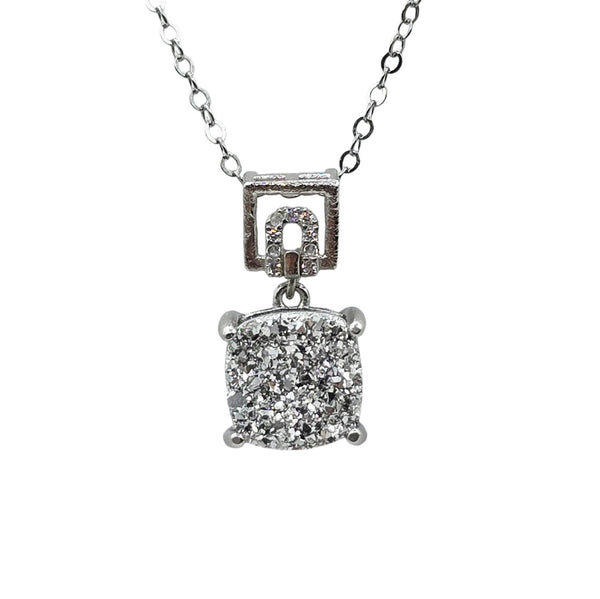 Sterling Silver Earrings and Necklace Set with Druzy Stone