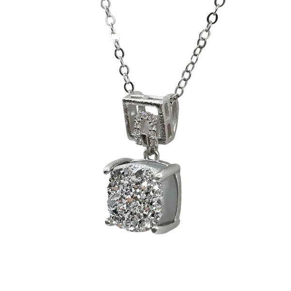 Sterling Silver Earrings and Necklace Set with Druzy Stone