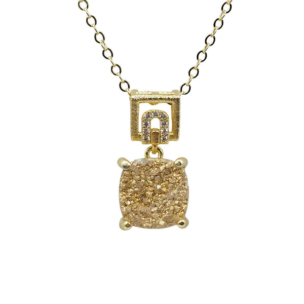 Sterling Silver Earrings and Necklace Set with Druzy Stone