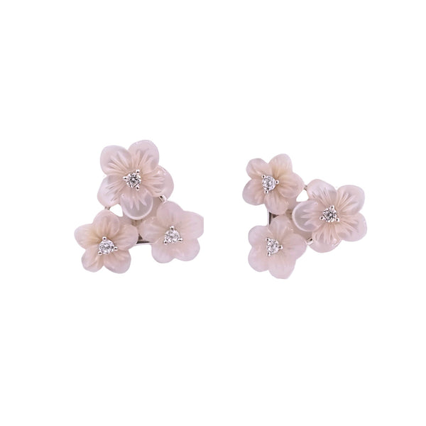 Sterling Silver Earring set with Carved Mother of Pearl Flowers