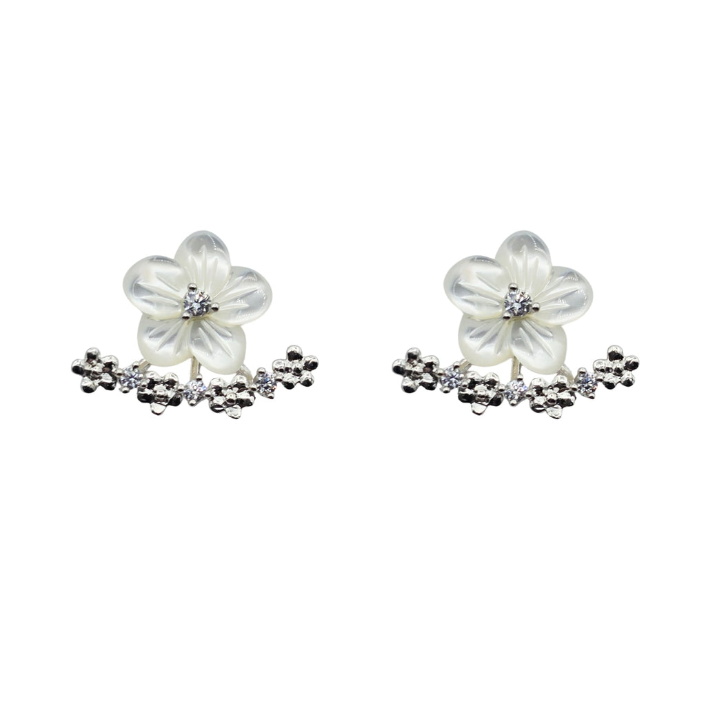 Sterling Silver Earring set with Carved Mother of Pearl Flowers