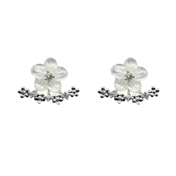 Sterling Silver Earring set with Carved Mother of Pearl Flowers